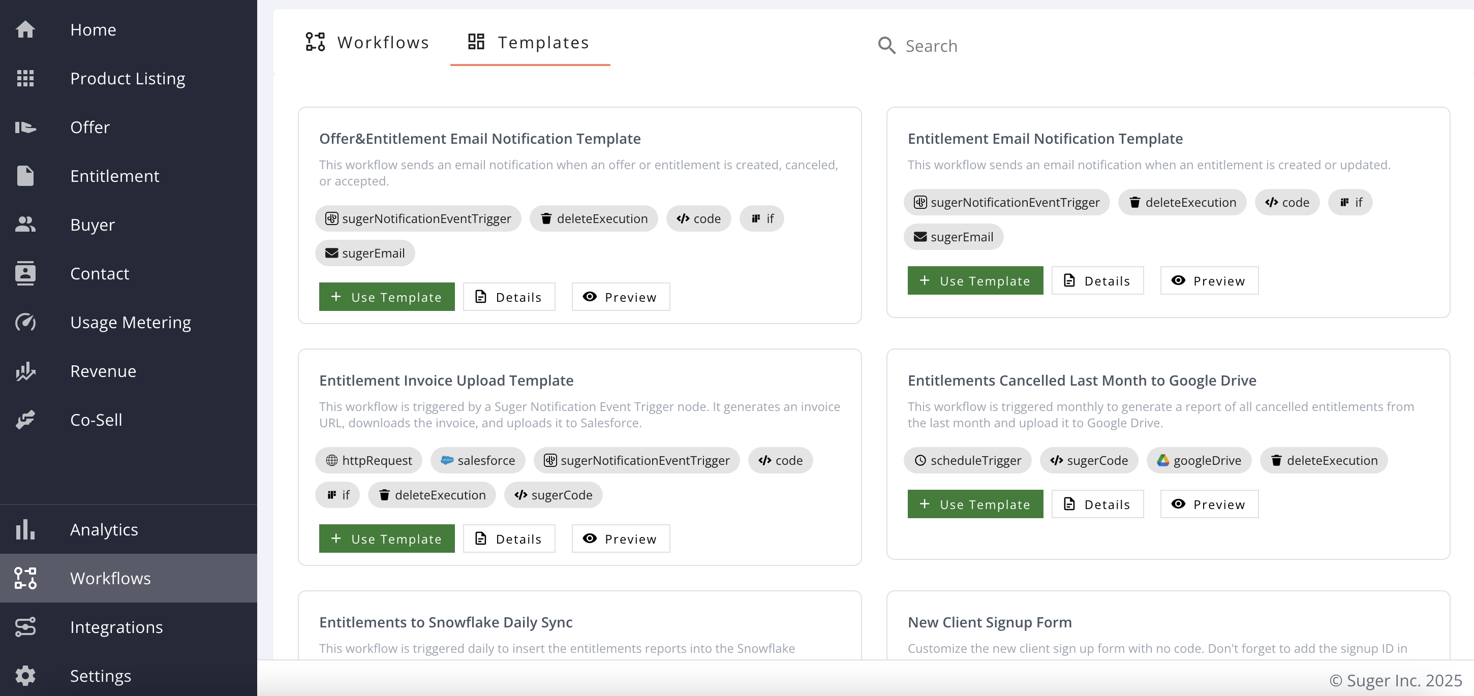 End-to-end Suger workflow automating cloud marketplace operations across listings, offers, billing, and CRM sync