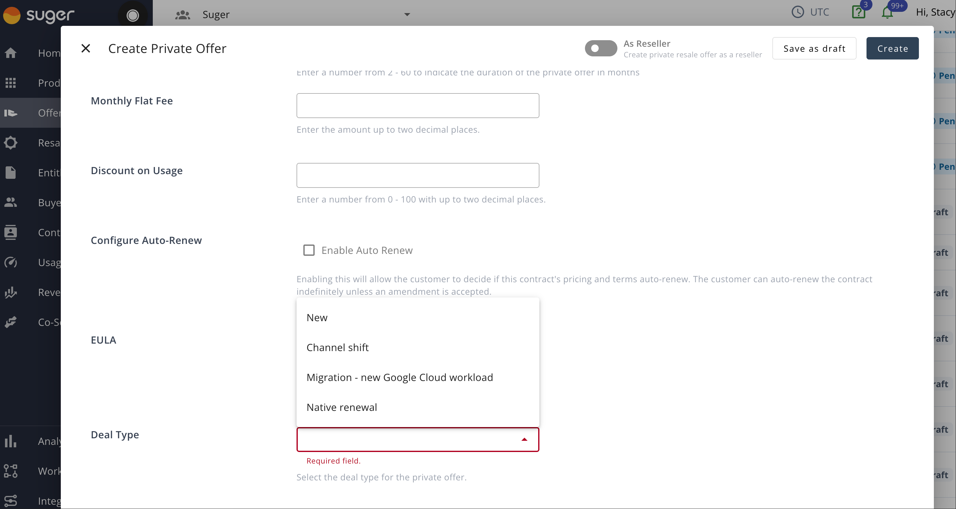 Vendor Net Revenue Schedule deal type in Suger — defining revenue split and payment schedule for GCP deals