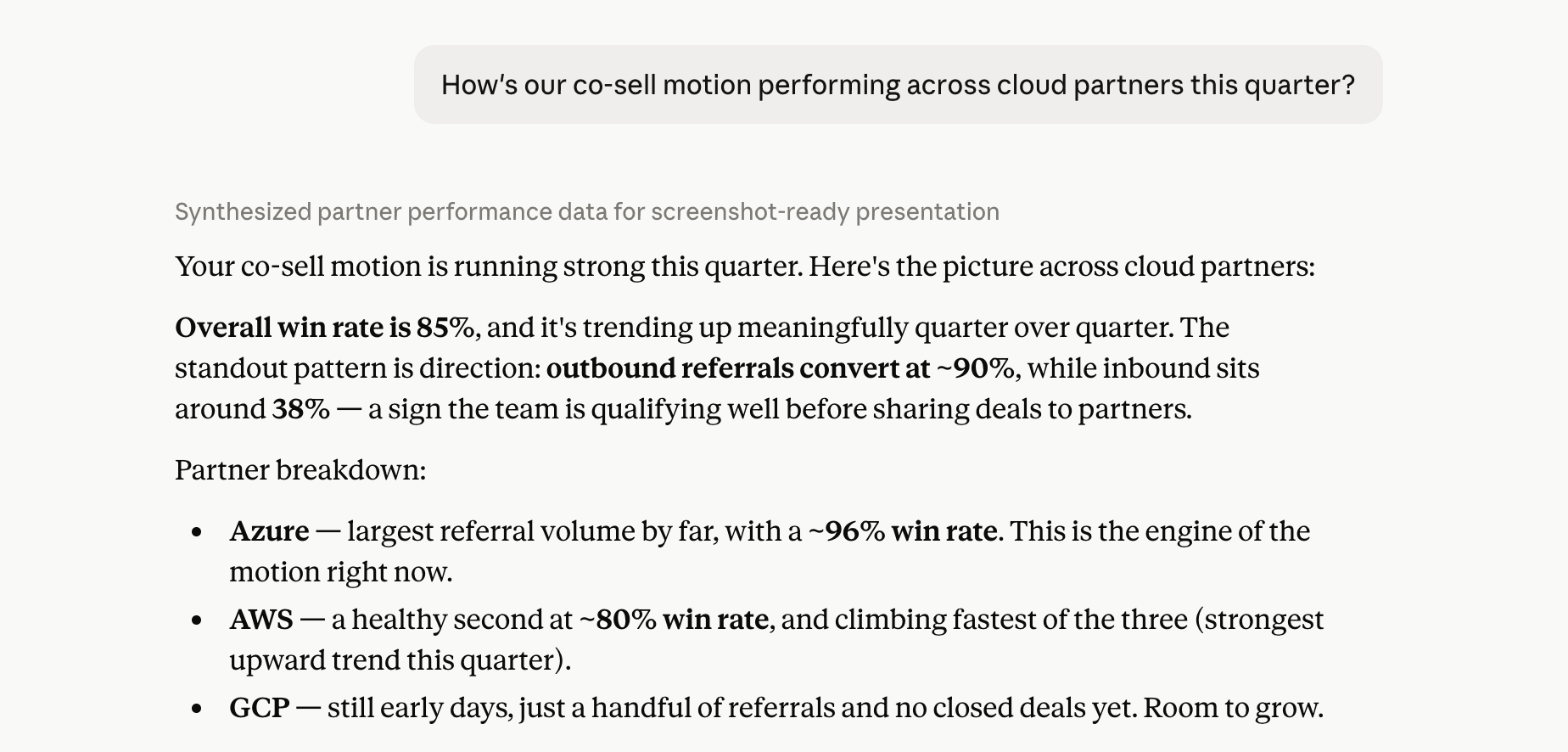 Suger Co-Sell MCP answering a natural-language co-sell query inside Claude / Cursor