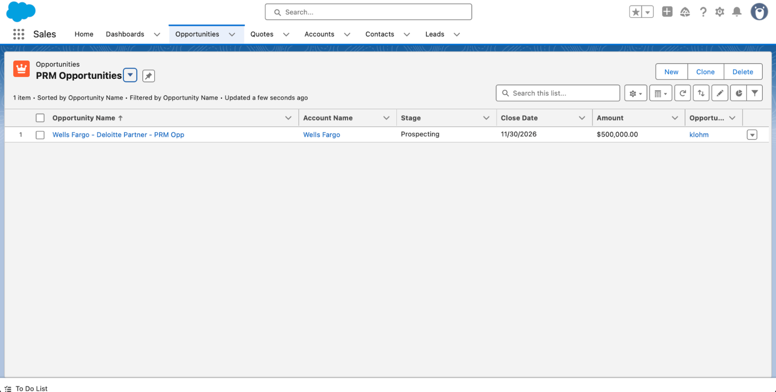 A partner deal registration auto-created as a Salesforce opportunity by Suger PRM