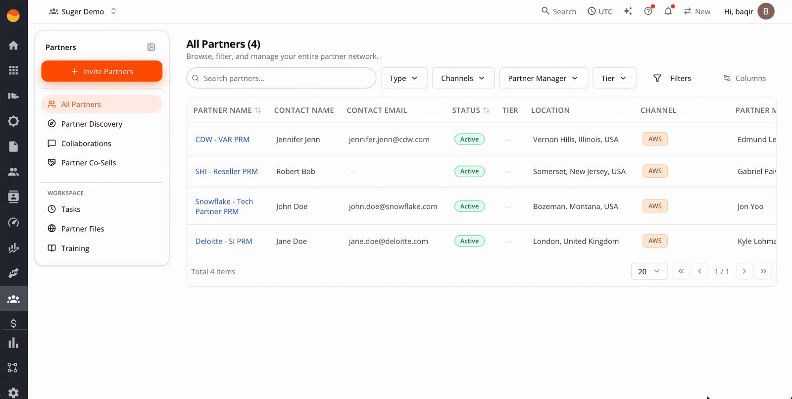 Suger PRM partner LMS showing training courses published to the partner portal